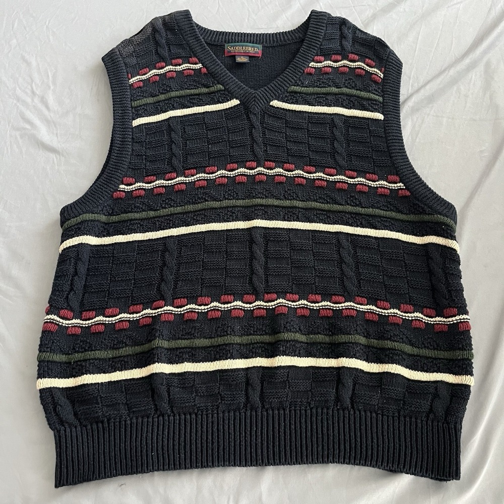 Vintage Sweater Vest Men's XL 3D Knit Coogi Style Cosby 90s Multicolor